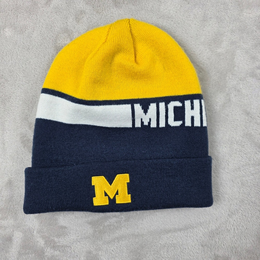 Michigan Wolverines Hat Cap Mens One Size Yellow Navy‎ NCAA Adidas Hockey Winter